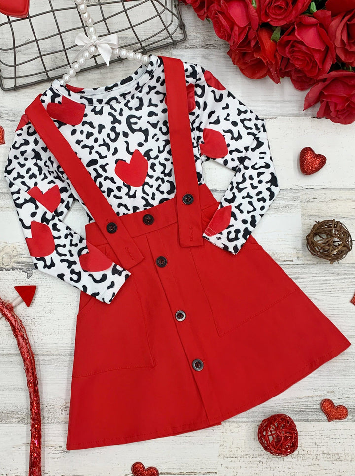 Kids Valentine's Day Clothes | Leopard Print Top & Suspender Skirt Set