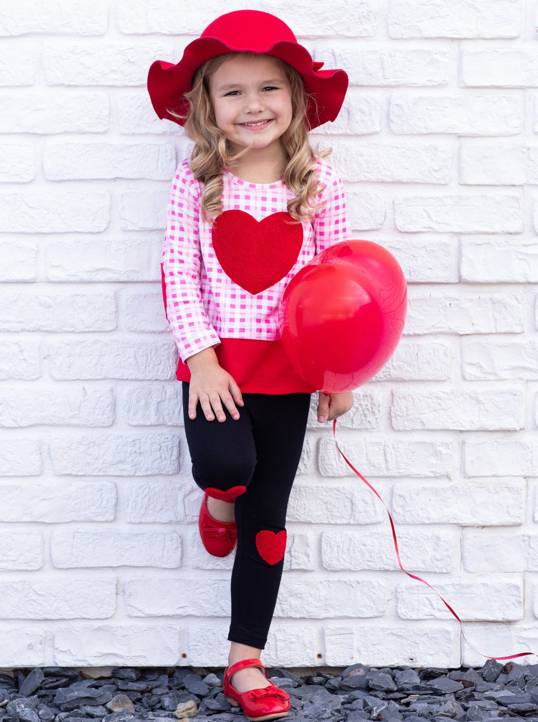 Kids Valentine's Clothes | Girls Heart Checkered Top & Legging Set