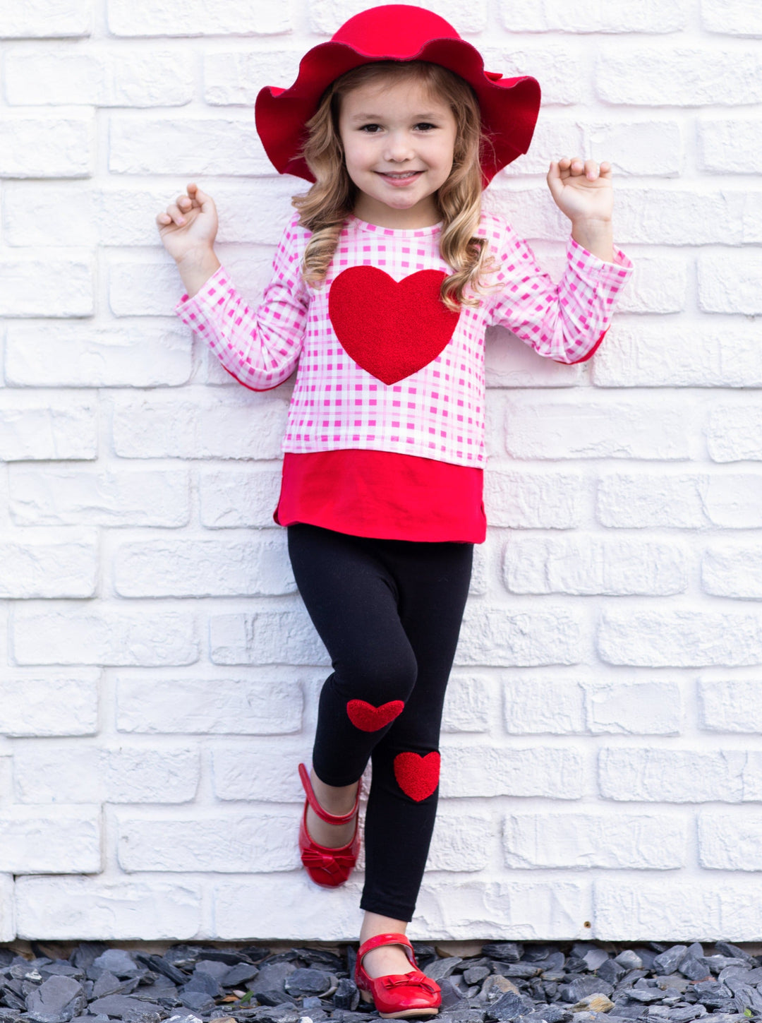 Kids Valentine's Clothes | Girls Heart Checkered Top & Legging Set