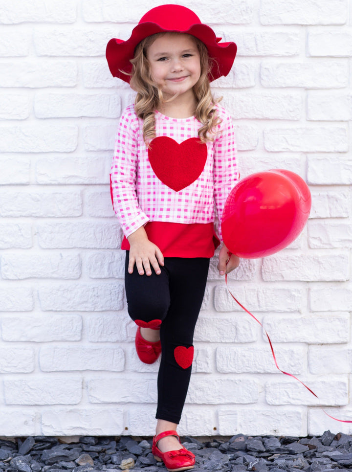 Kids Valentine's Clothes | Girls Heart Checkered Top & Legging Set