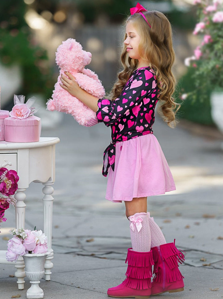 Toddler Valentine's Clothes | Girls Heart Knot Hem Top & Skirt Set