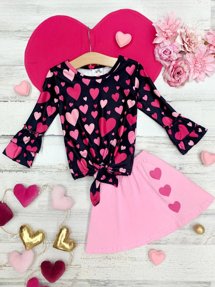 Toddler Valentine's Clothes | Girls Heart Knot Hem Top & Skirt Set