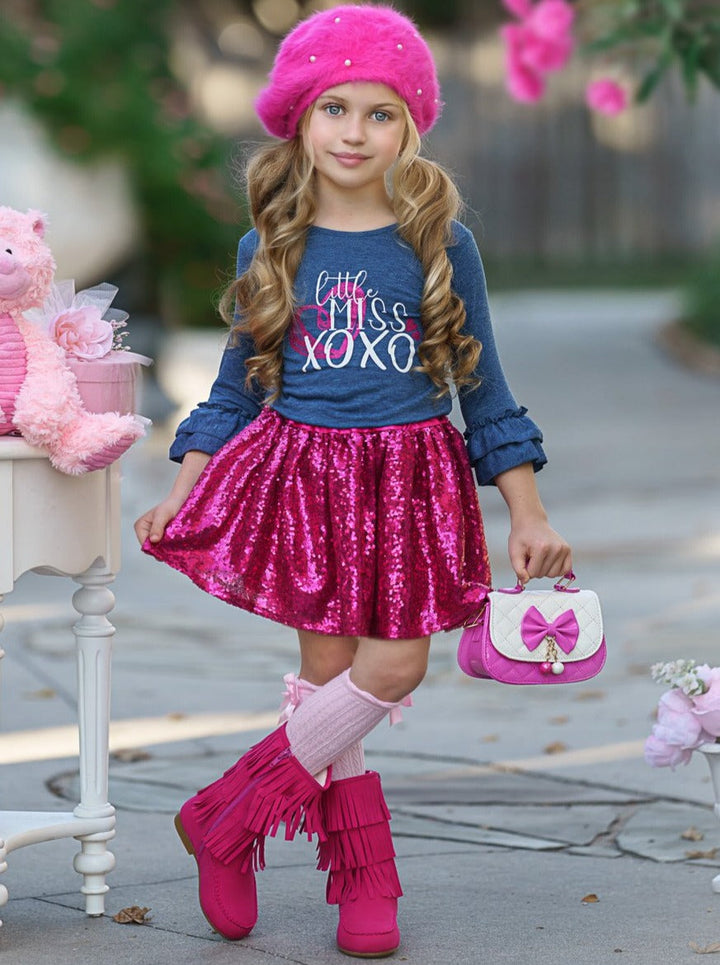 Toddler Valentine's Clothes | Little Miss XOXO Top & Sequin Skirt Set