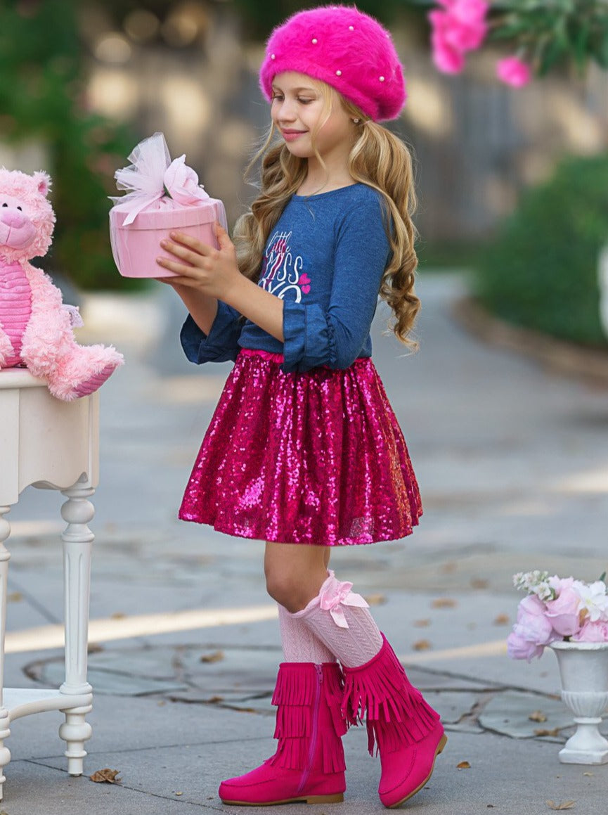 Toddler Valentine's Clothes | Little Miss XOXO Top & Sequin Skirt Set