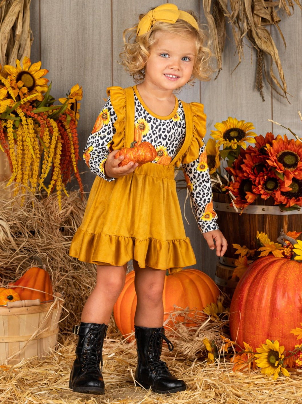 Girls Pumpkin Top and Ruffled Suspender Skirt Set – Mia Belle Girls