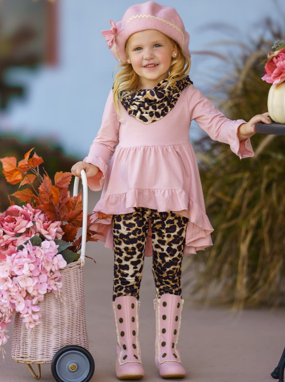 Cute Outfits For Girls |  Tunic, Leopard Leggings and Scarf Set