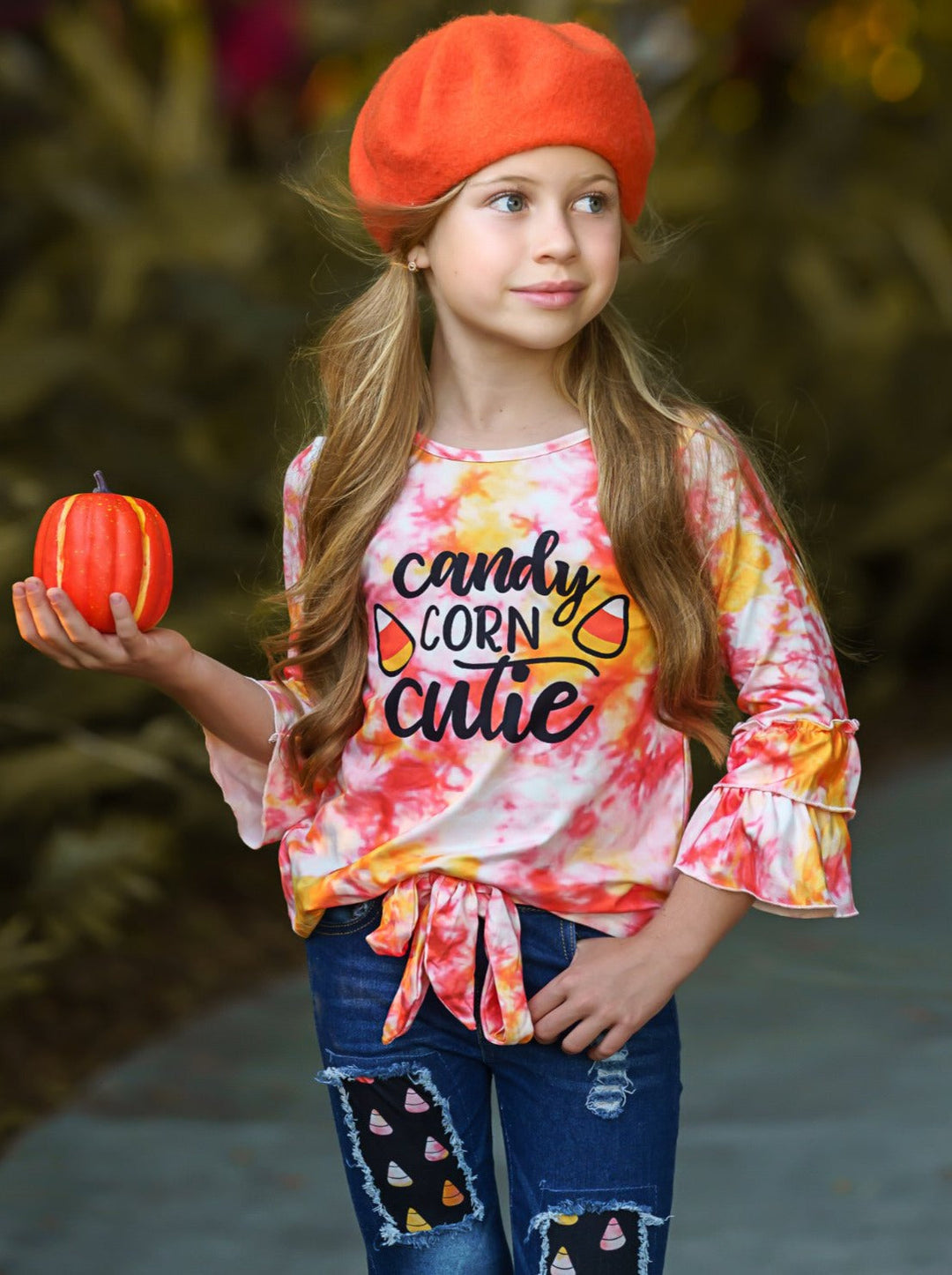 Girls Halloween Apparel | Top & Patched Jeans Set - Mia Belle Girls