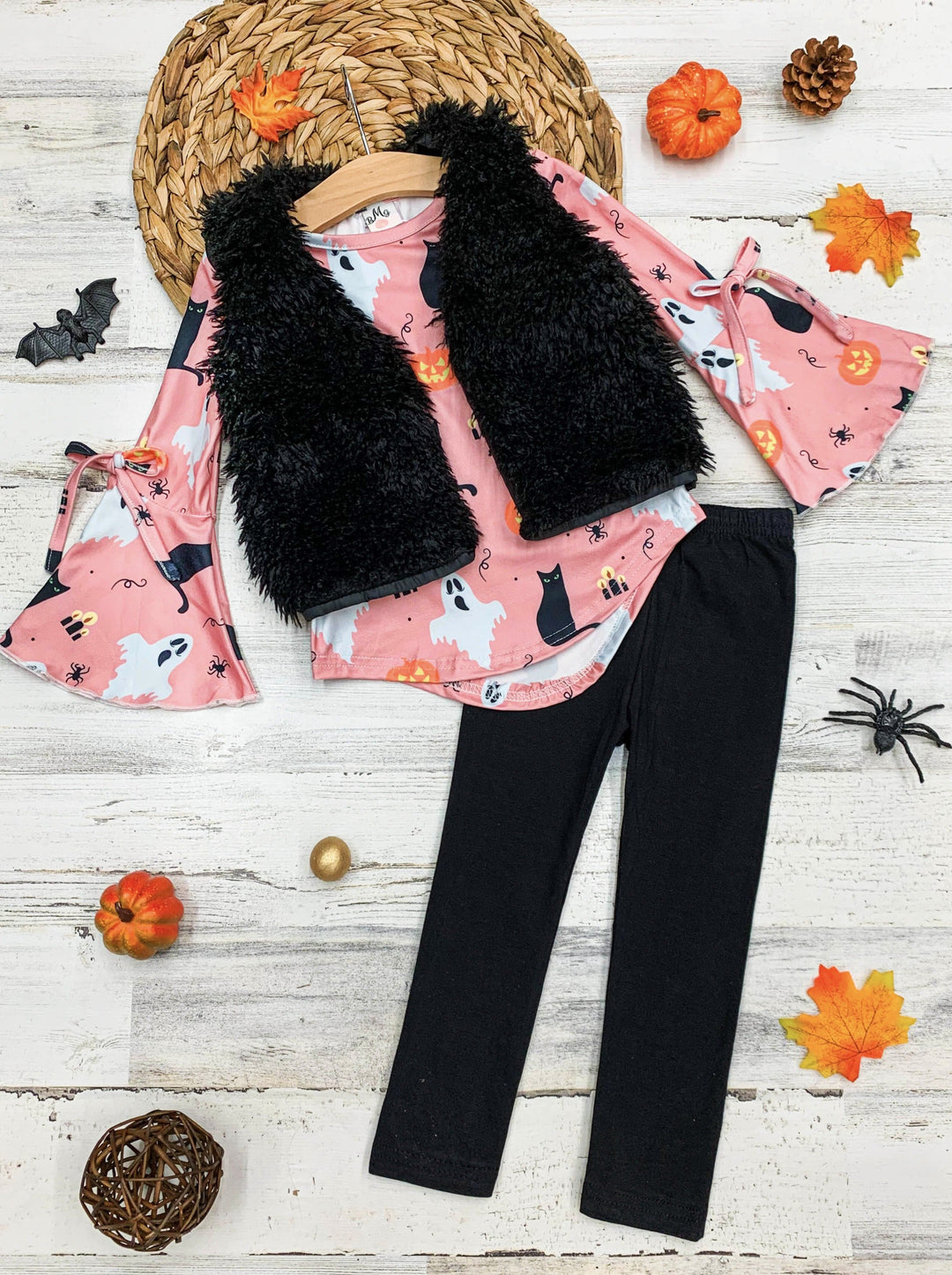 Girls Halloween Print Tunic, Vest & Legging Set - Mia Belle Girls