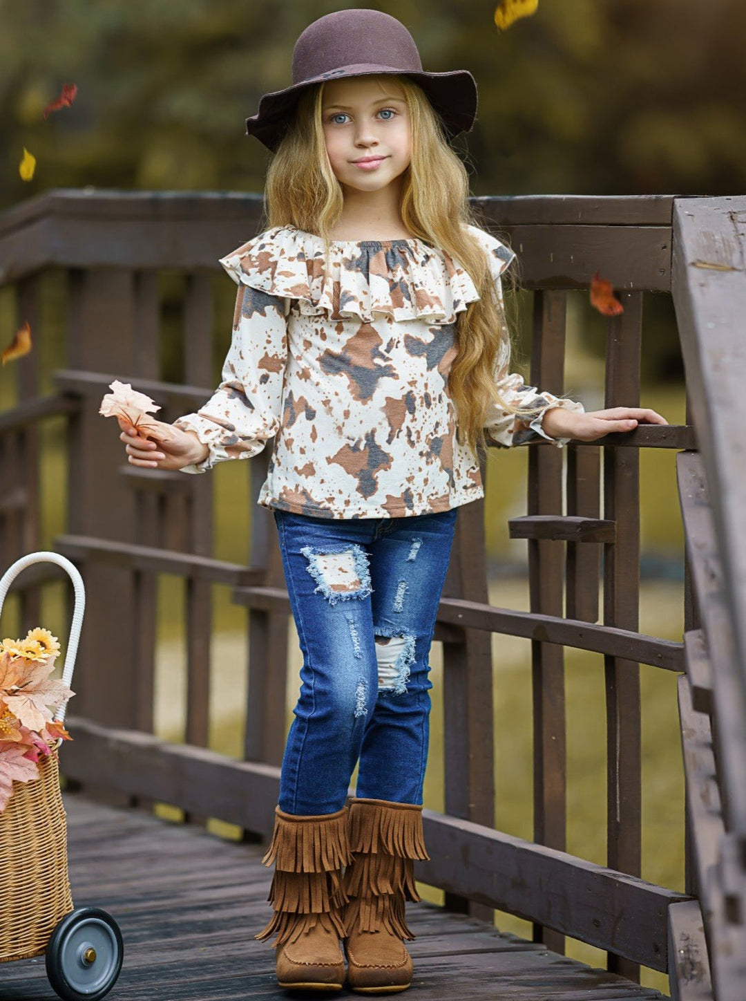 Cute Outfits For Girls | Cow Print Top and Patched Jeans Set