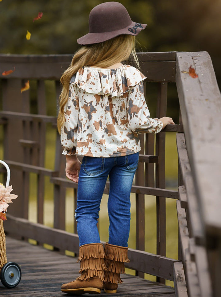 Cute Outfits For Girls | Cow Print Top and Patched Jeans Set