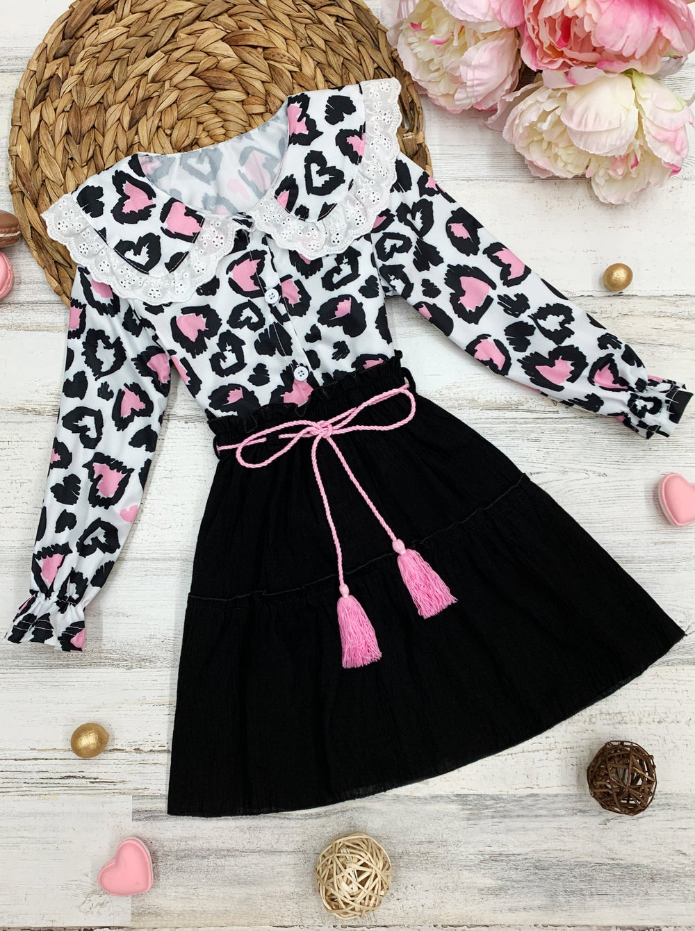 Cute Outfits For Girls | Leopard Heart Blouse & Skirt Set | Girls Boutique