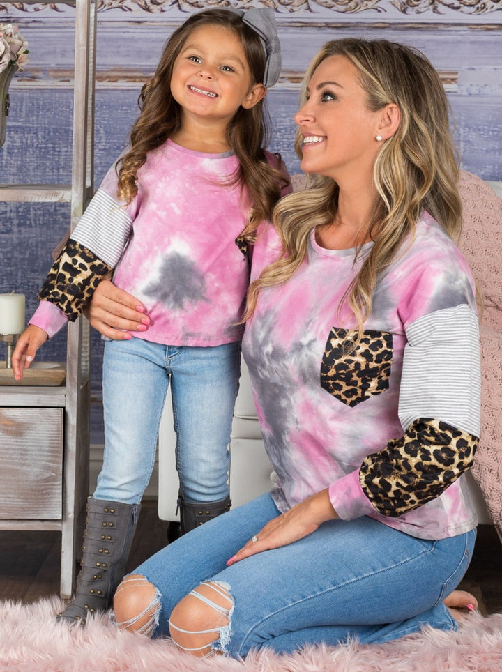 Mommy and Me Matching Tops | Leopard Print Tie Dye Colorblock Top