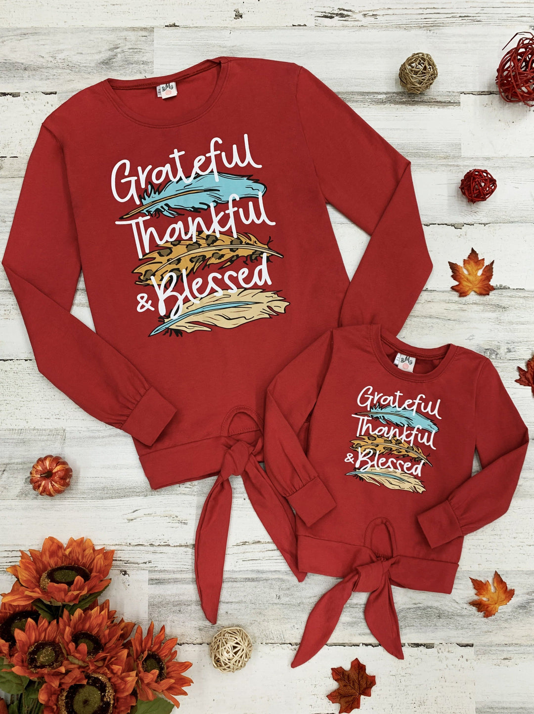 Mommy and Me Matching Fall Tops | Blessed Long Sleeve Knot Hem Top