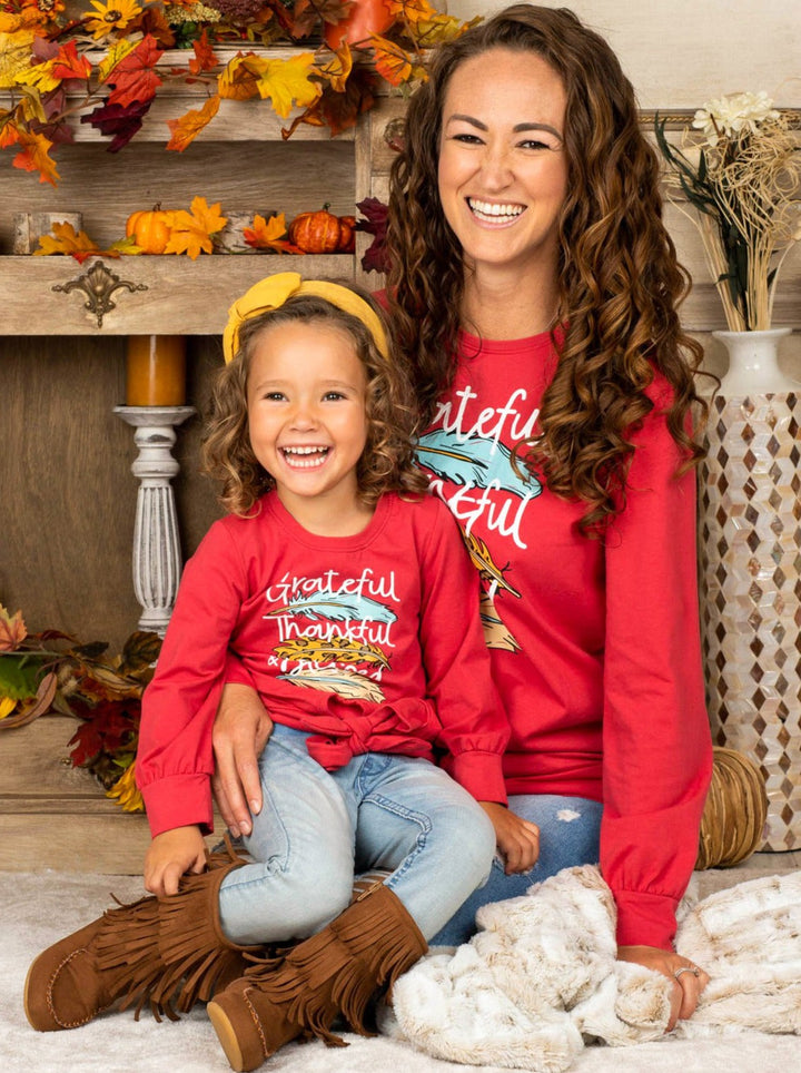 Mommy and Me Matching Fall Tops | Blessed Long Sleeve Knot Hem Top