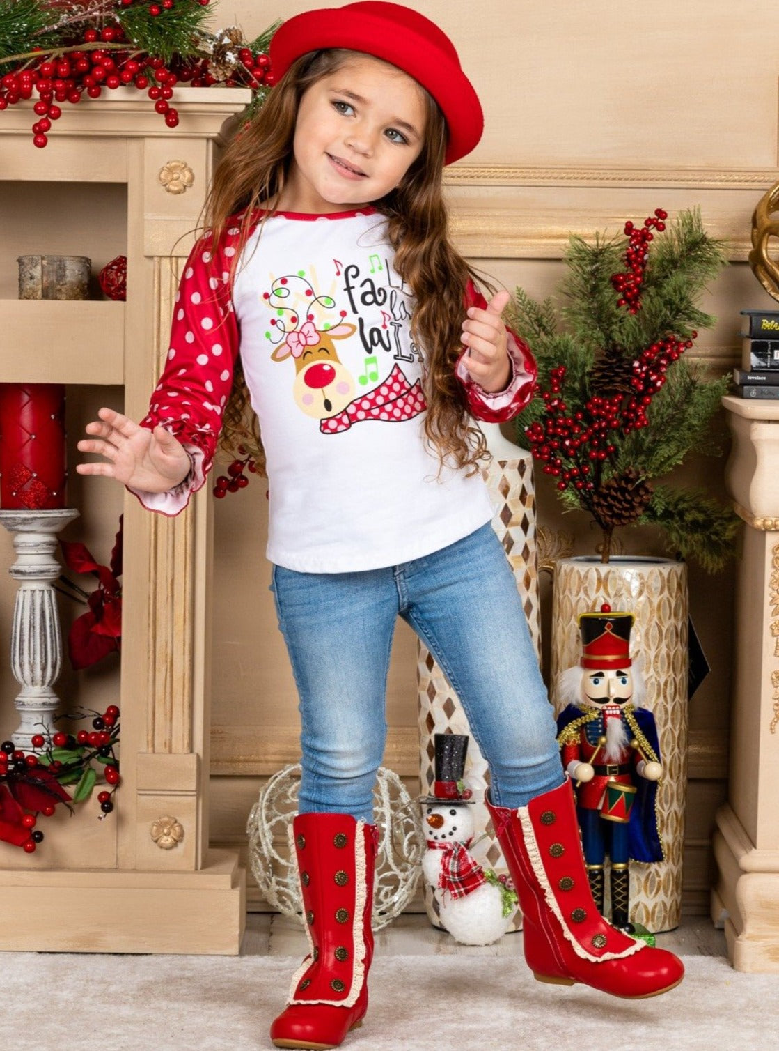 Fa La La La La Polka Dot Ruffle Raglan Top – Mia Belle Girls