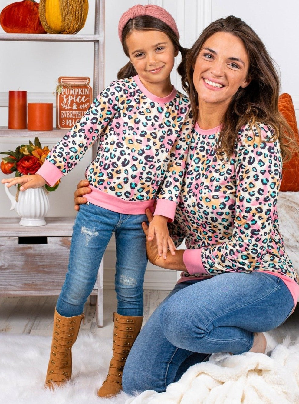 Mommy & Me Matching Long Sleeve Pastel Leopard Top | Mia Belle Girls