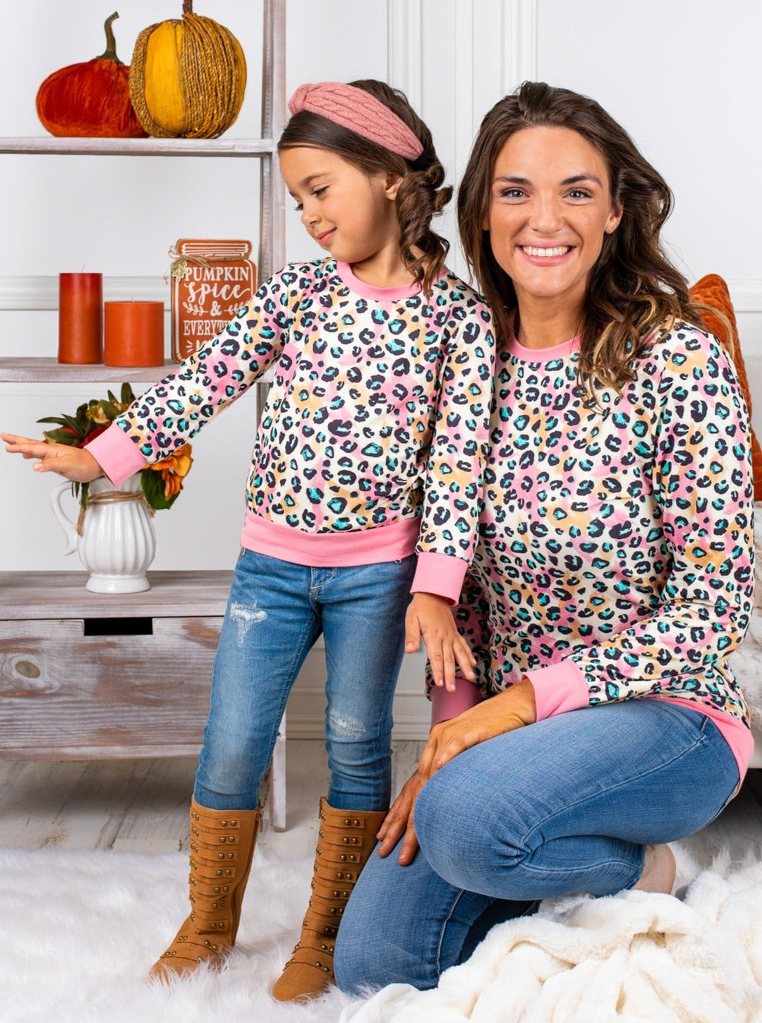 Mommy & Me Matching Long Sleeve Pastel Leopard Top | Mia Belle Girls