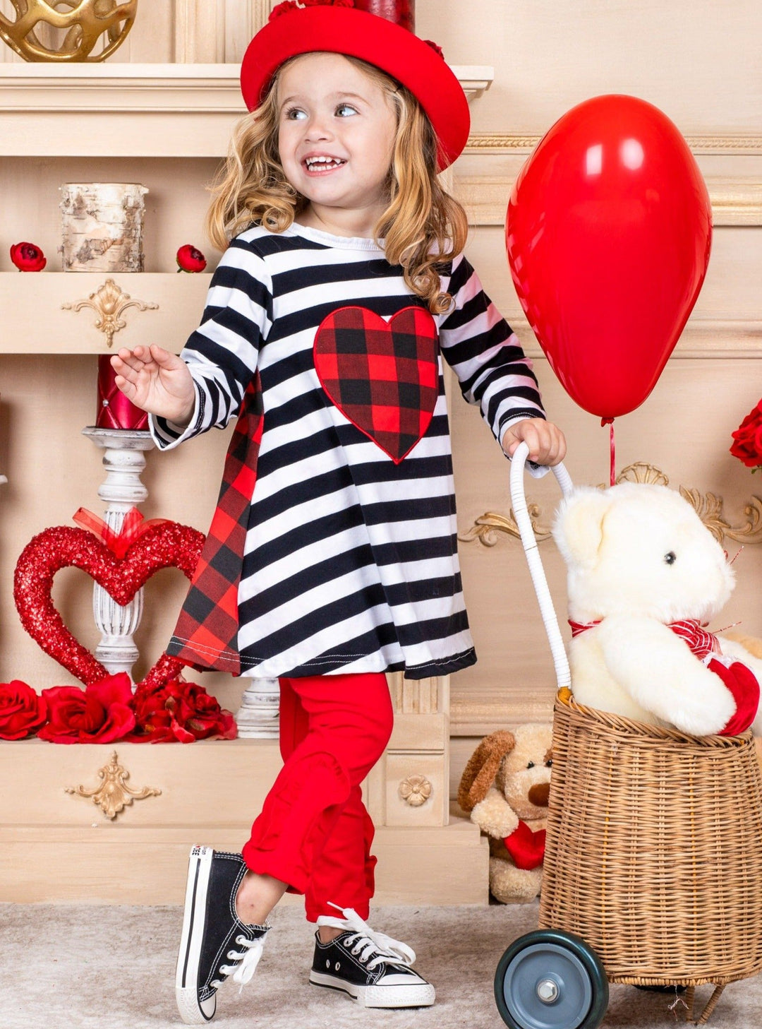 Kids Valentine's Clothes | Girls Dual Pattern Tunic & Legging Set