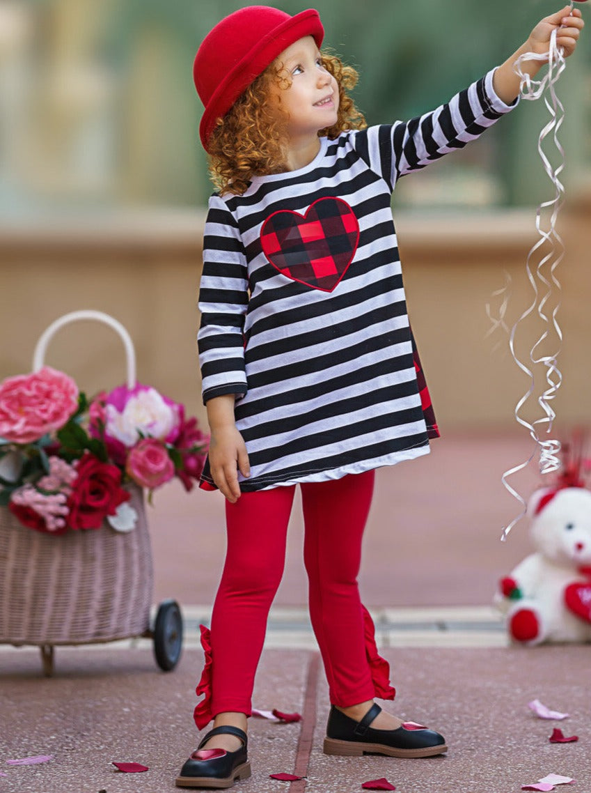 Kids Valentine's Clothes | Girls Dual Pattern Tunic & Legging Set