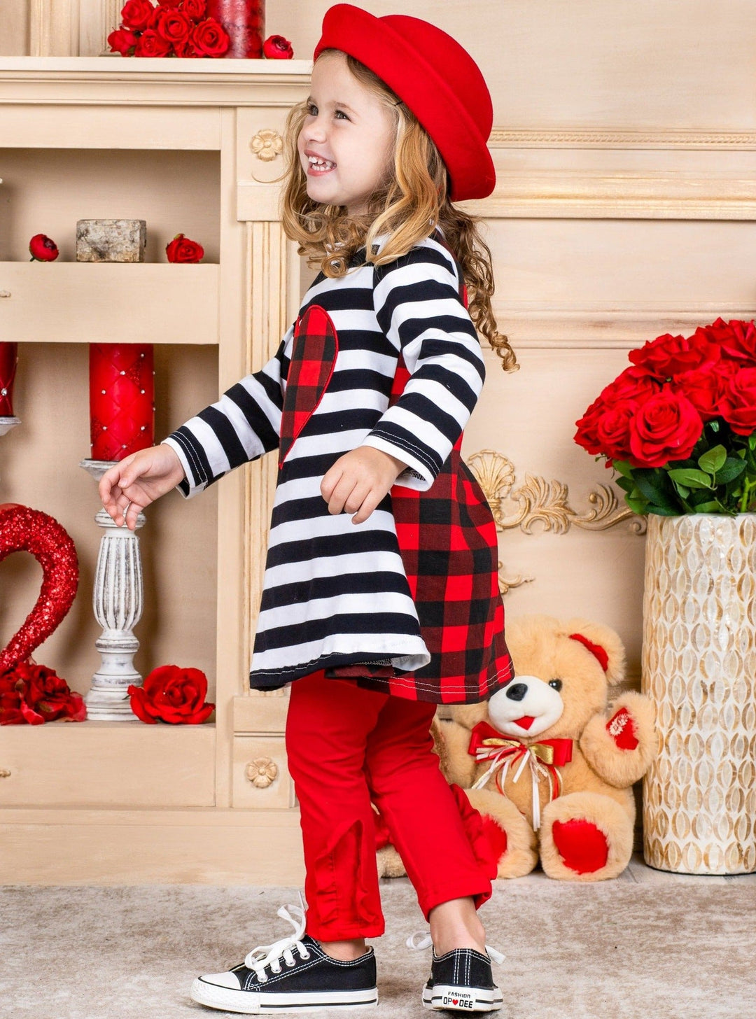 Kids Valentine's Clothes | Girls Dual Pattern Tunic & Legging Set