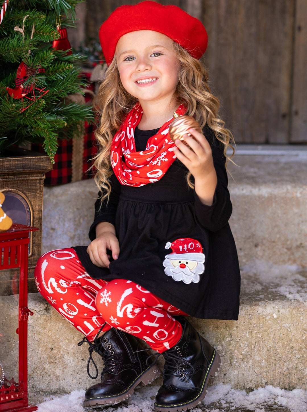 Toddler Christmas Clothes | Girls Santa Tunic, Scarf & Legging Set