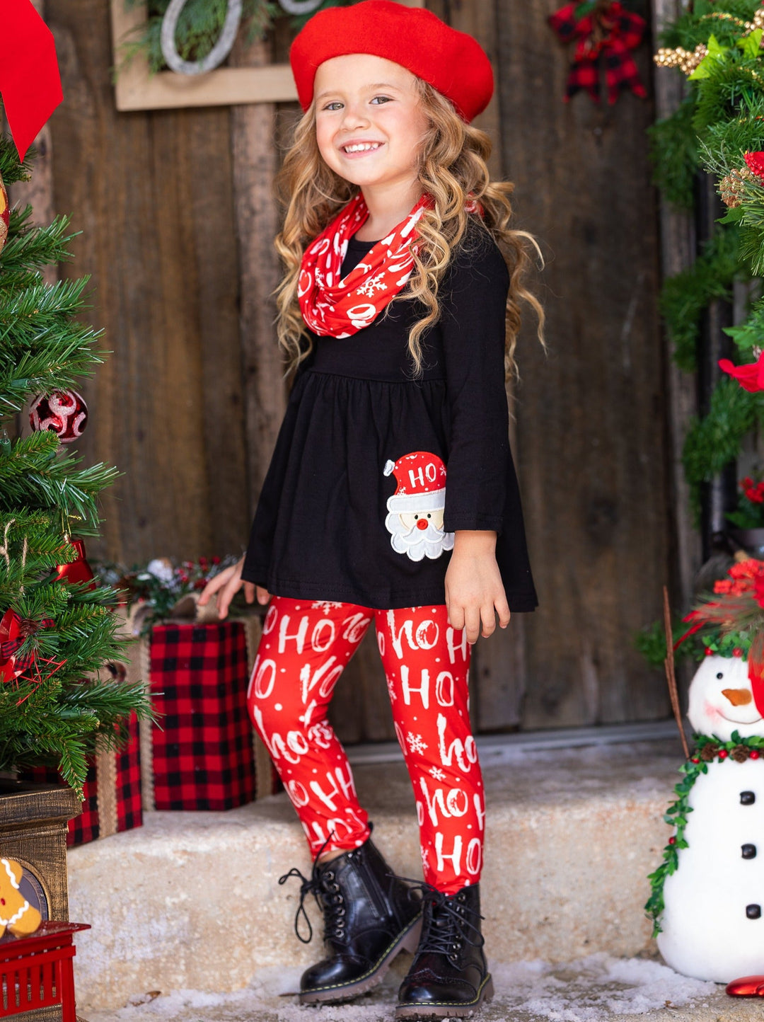 Toddler Christmas Clothes | Girls Santa Tunic, Scarf & Legging Set