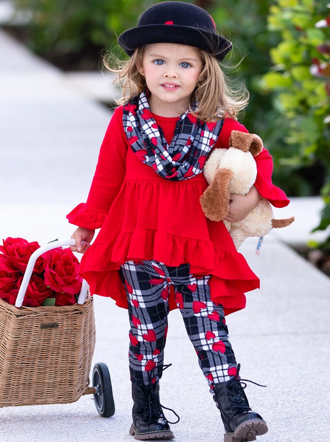 Valentine's Outfits | Girls Hi-Lo Ruffle Tunic, Scarf & Legging Set