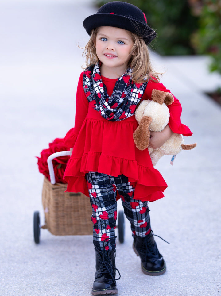 Valentine's Outfits | Girls Hi-Lo Ruffle Tunic, Scarf & Legging Set