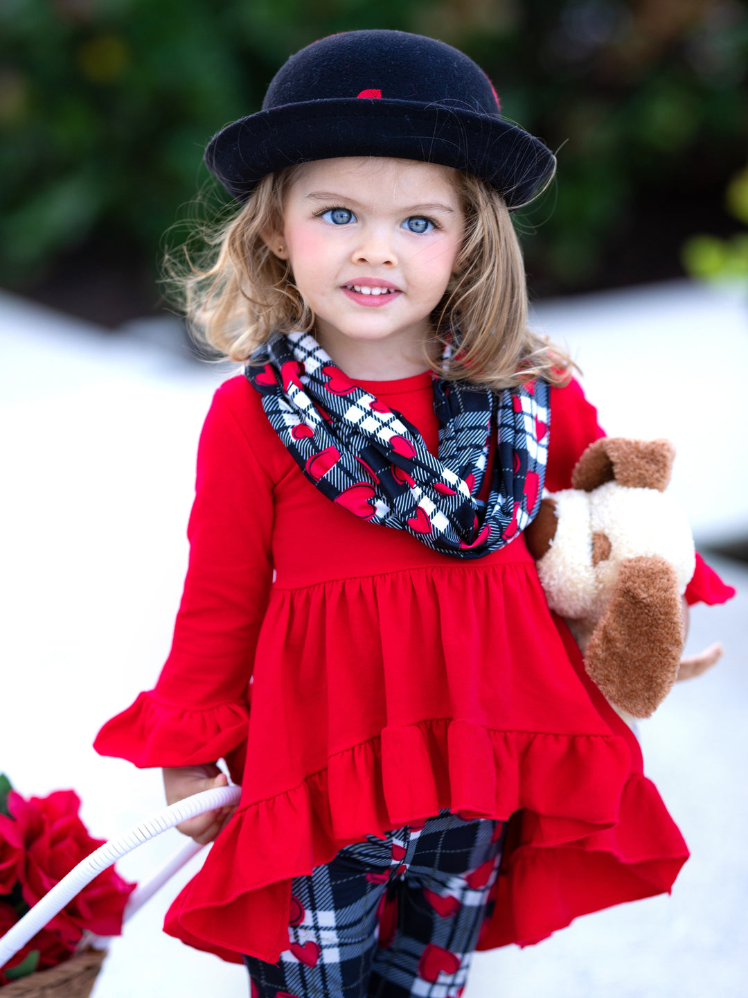 Valentine's Outfits | Girls Hi-Lo Ruffle Tunic, Scarf & Legging Set