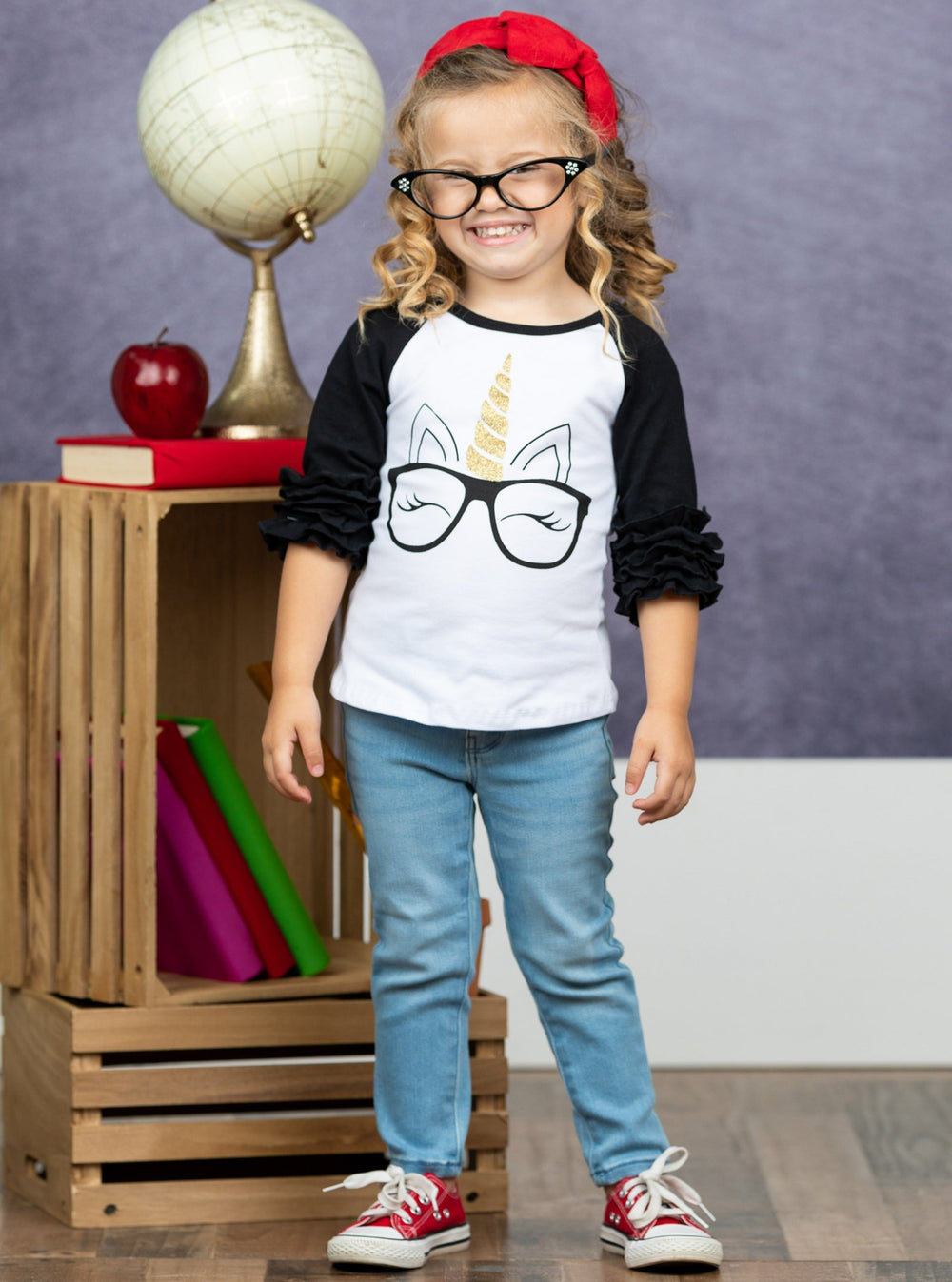 First Day Of School | Smart Unicorn Raglan Top | Mia Belle Girls