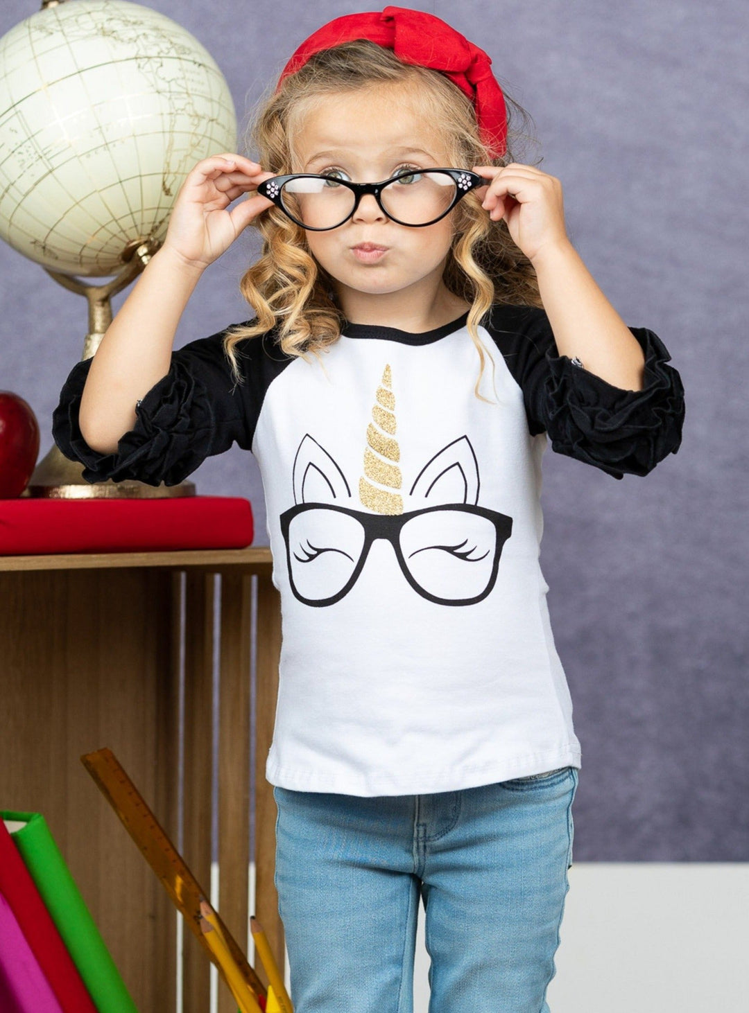 First Day Of School | Smart Unicorn Raglan Top | Mia Belle Girls