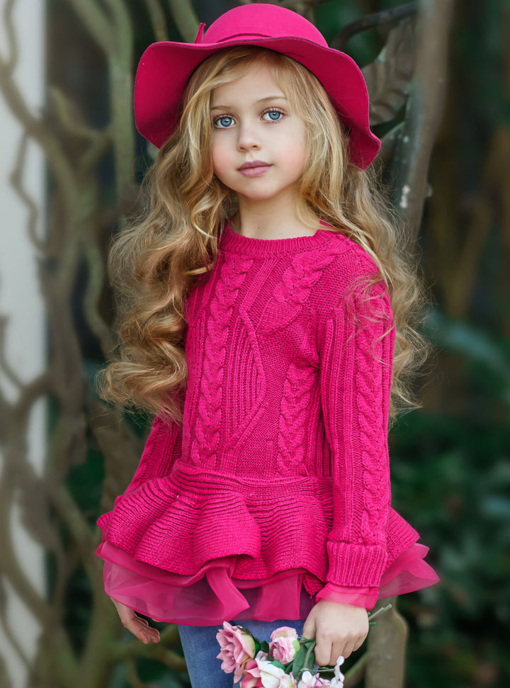 Kids Sweaters | Girls Cable Knit Peplum Tutu Sweater | Mia Belle Girls