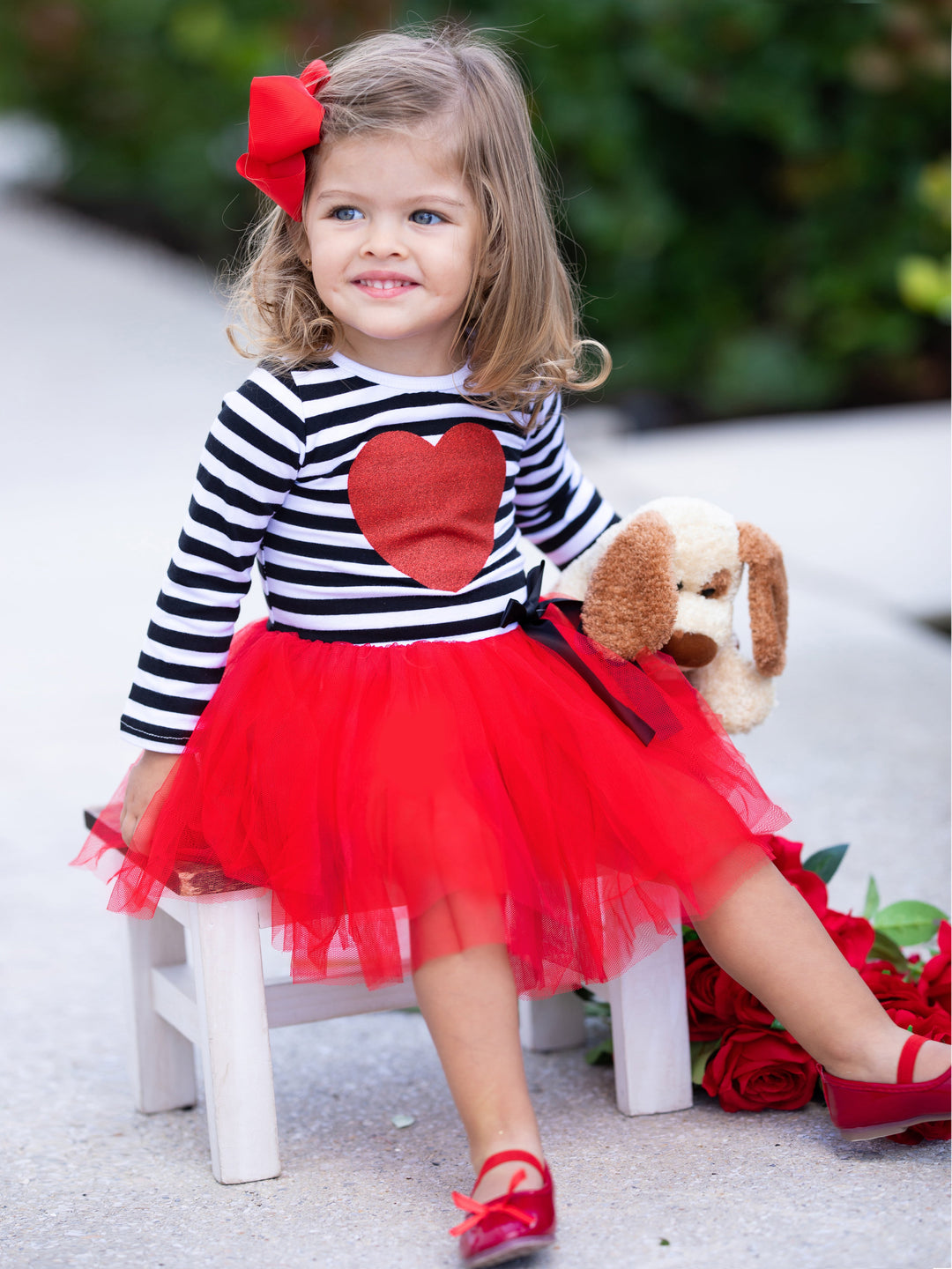 Toddler Valentine's Clothes | Girls Glittered Heart Striped Tutu Dress