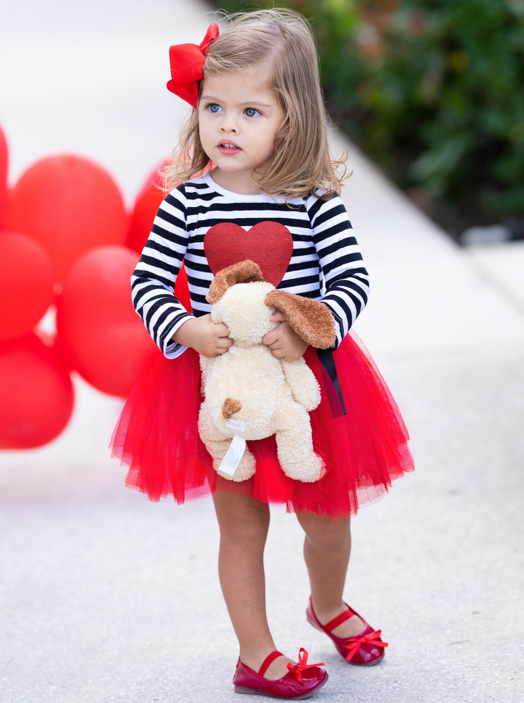 Toddler Valentine's Clothes | Girls Glittered Heart Striped Tutu Dress