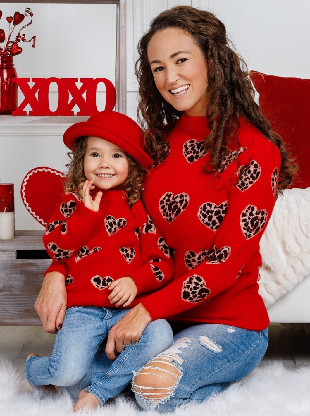 Mommy & Me Sweaters | Leopard Print Heart Sweater | Mia Belle Girls