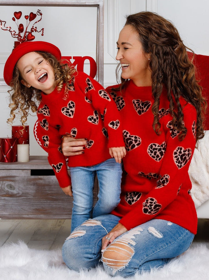 Mommy & Me Sweaters | Leopard Print Heart Sweater | Mia Belle Girls