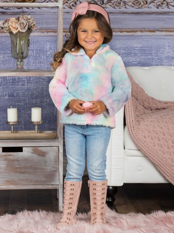 Mommy & Me Tops | Pastel Rainbow Fleece Sweater | Mia Belle Girls