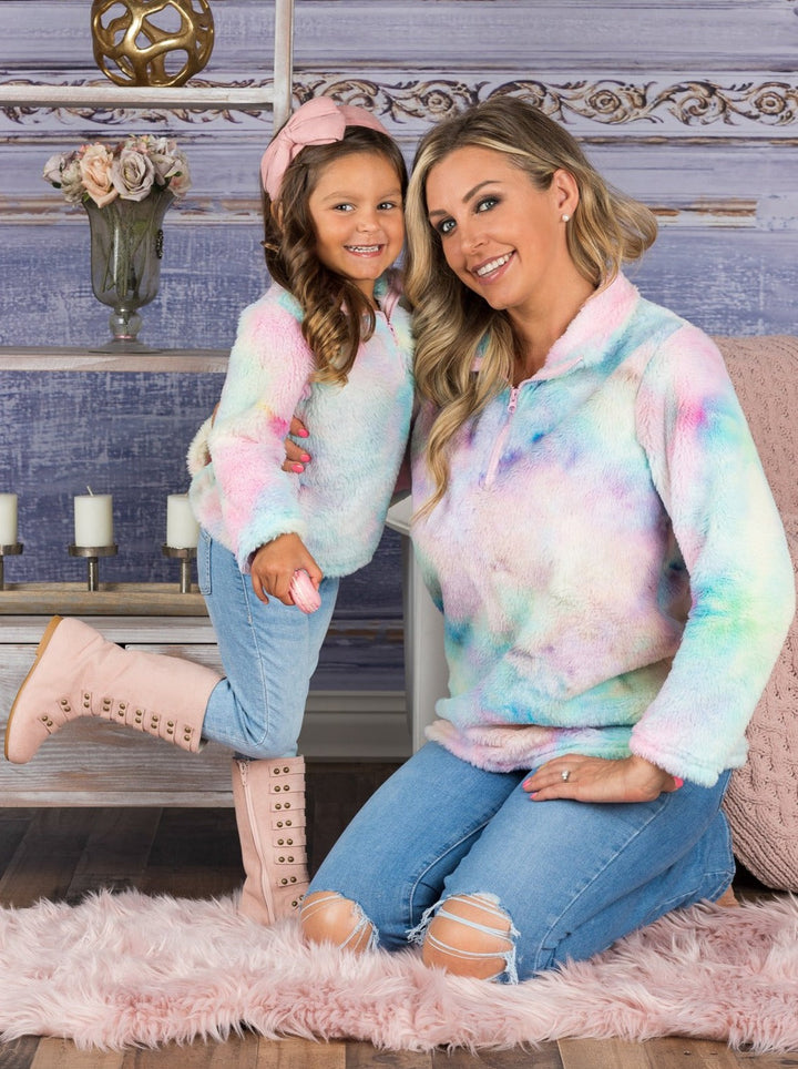 Mommy & Me Tops | Pastel Rainbow Fleece Sweater | Mia Belle Girls