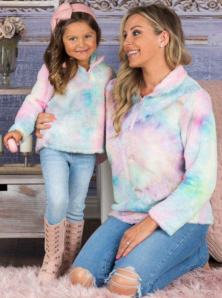 Mommy & Me Tops | Pastel Rainbow Fleece Sweater | Mia Belle Girls