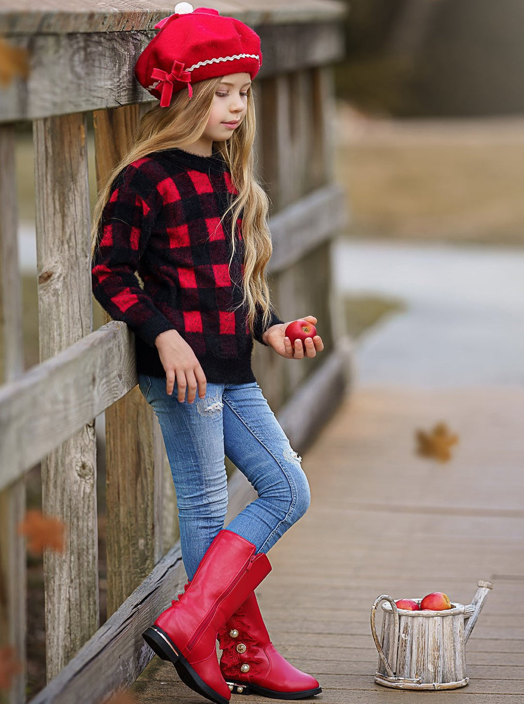 Kids Sweaters & Cardigans | Plaid Fuzzy Sweater | Mia Belle Girls