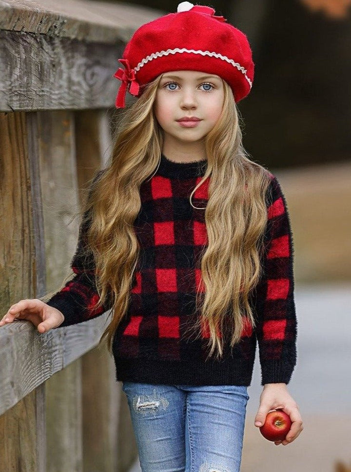 Kids Sweaters & Cardigans | Plaid Fuzzy Sweater | Mia Belle Girls