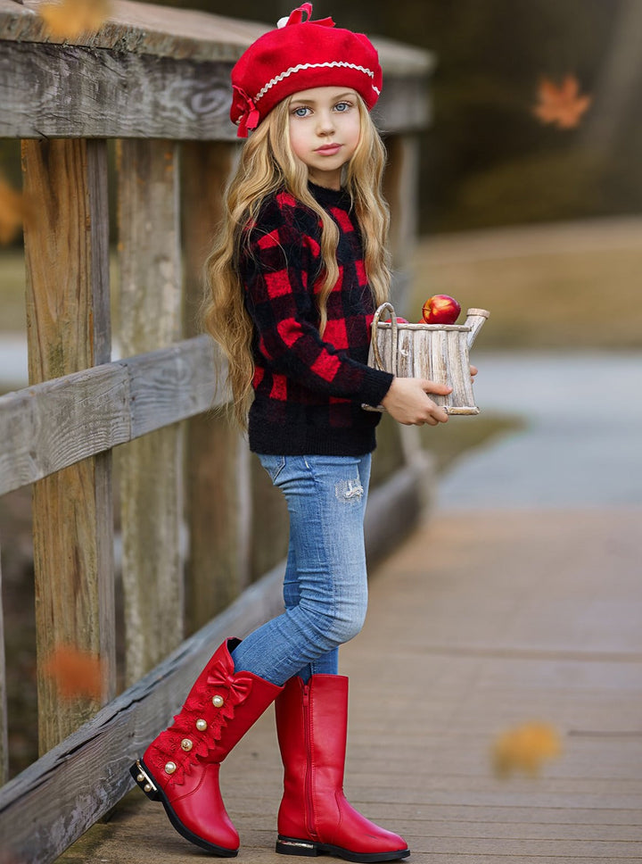 Kids Sweaters & Cardigans | Plaid Fuzzy Sweater | Mia Belle Girls