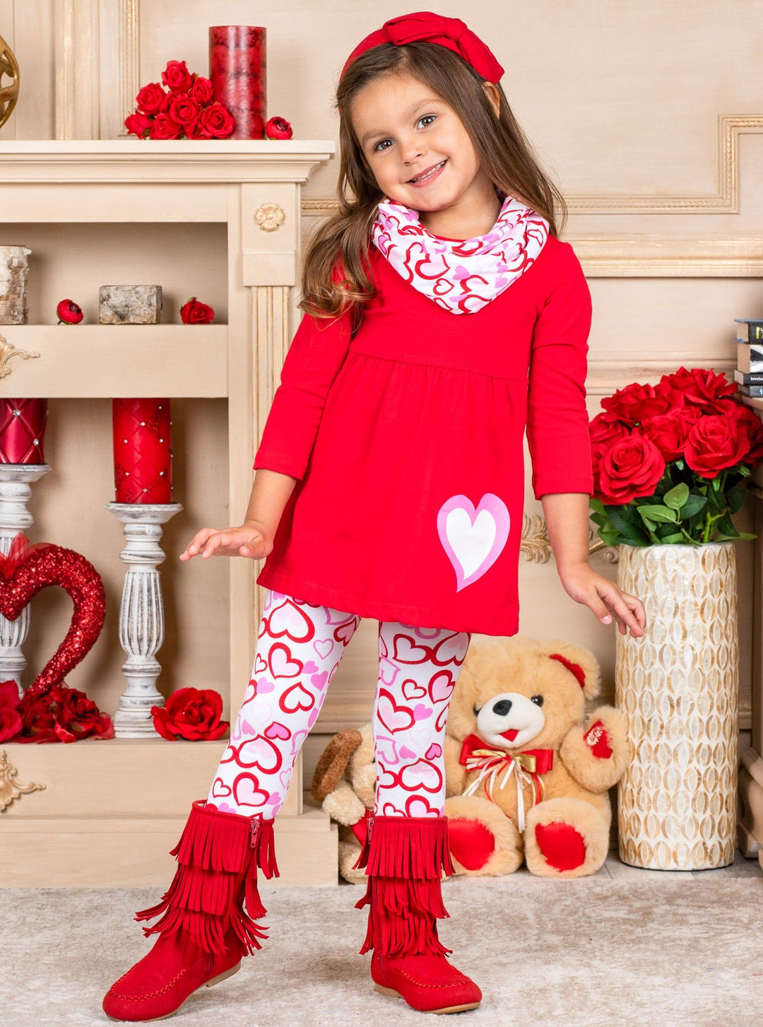 Kids Valentine's Clothes | Girls Heart Tunic Scarf & Legging Set