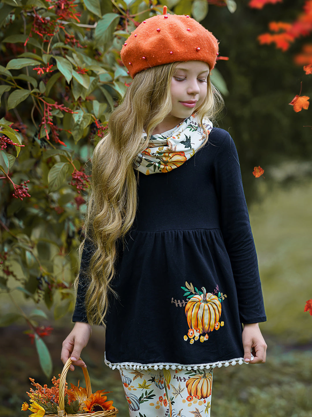 Cute Outfits For Girls | Fall Pumpkin Tunic, Legging & Scarf Set