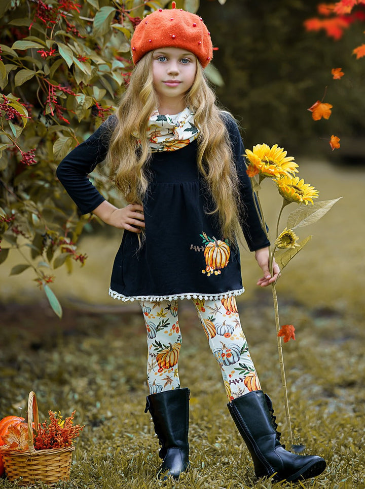 Cute Outfits For Girls | Fall Pumpkin Tunic, Legging & Scarf Set