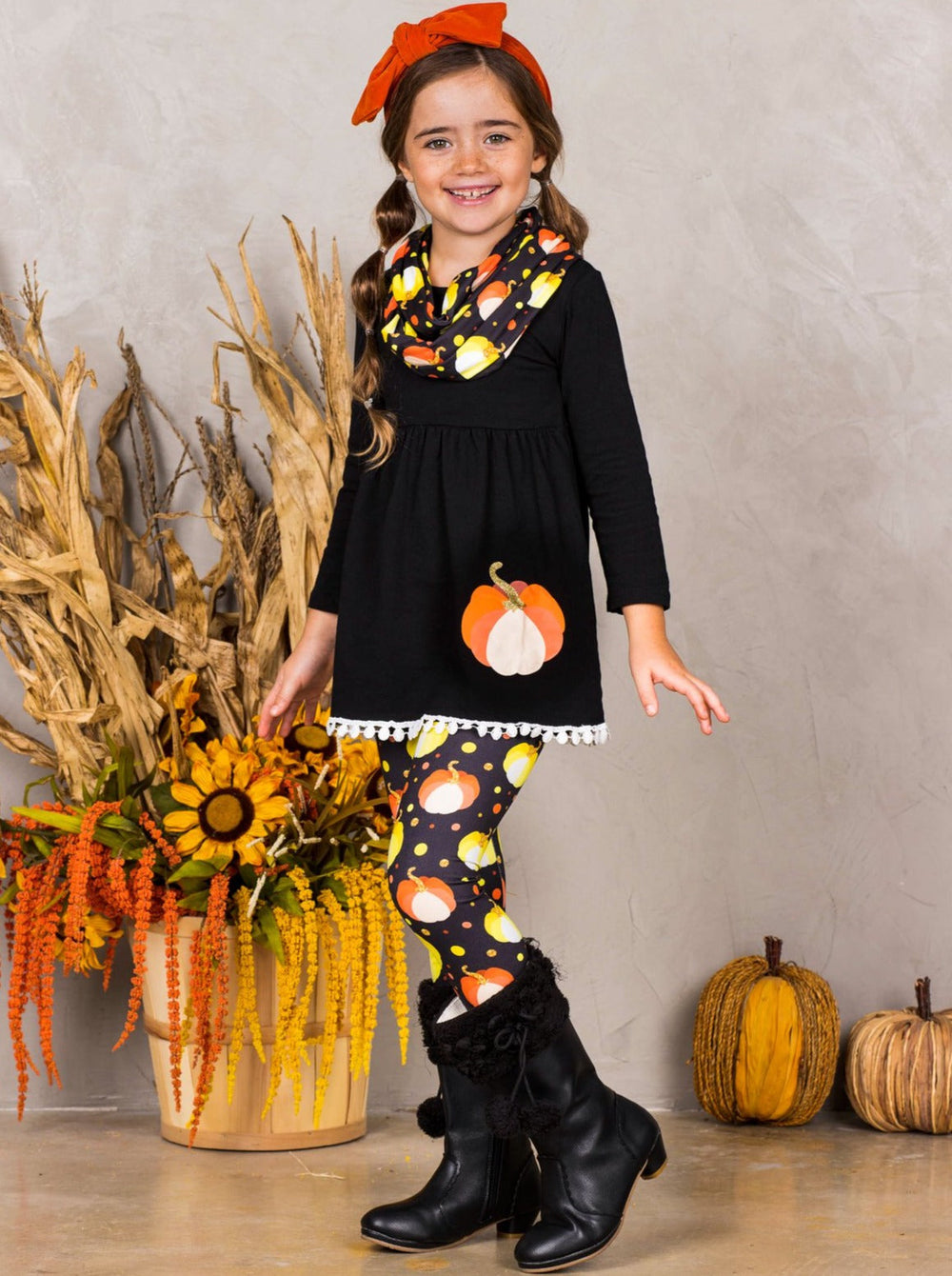 Little Girls Fall Outfits |  Tunic, Leggings & Scarf - Mia Belle Girls