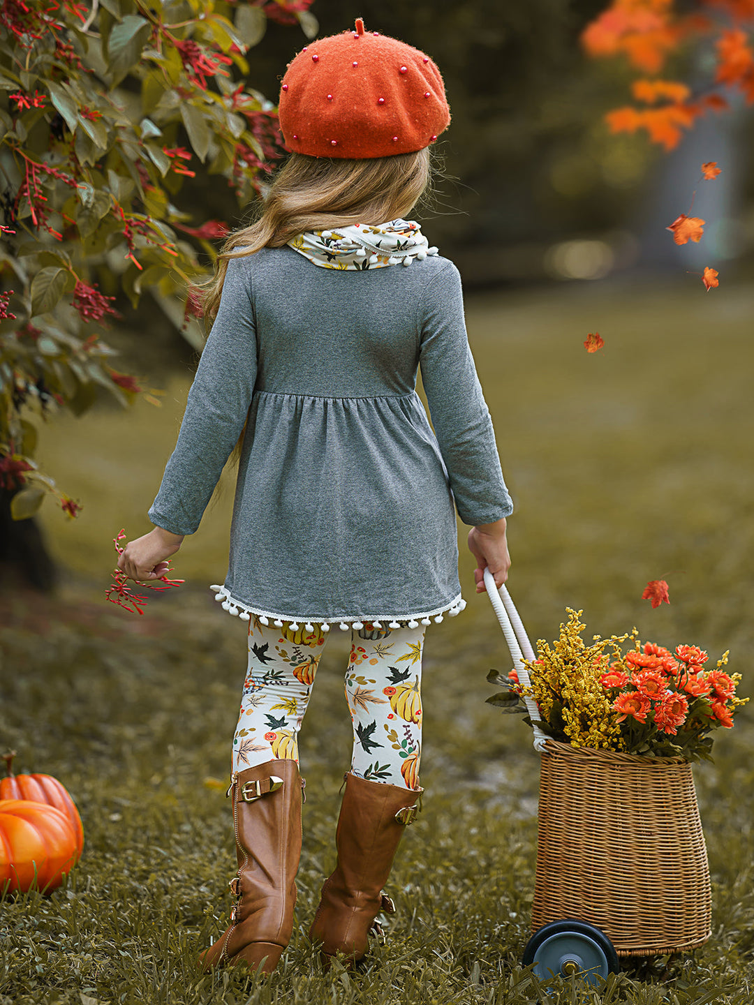 Cute Outfits For Girls | Fall Pumpkin Tunic, Legging & Scarf Set