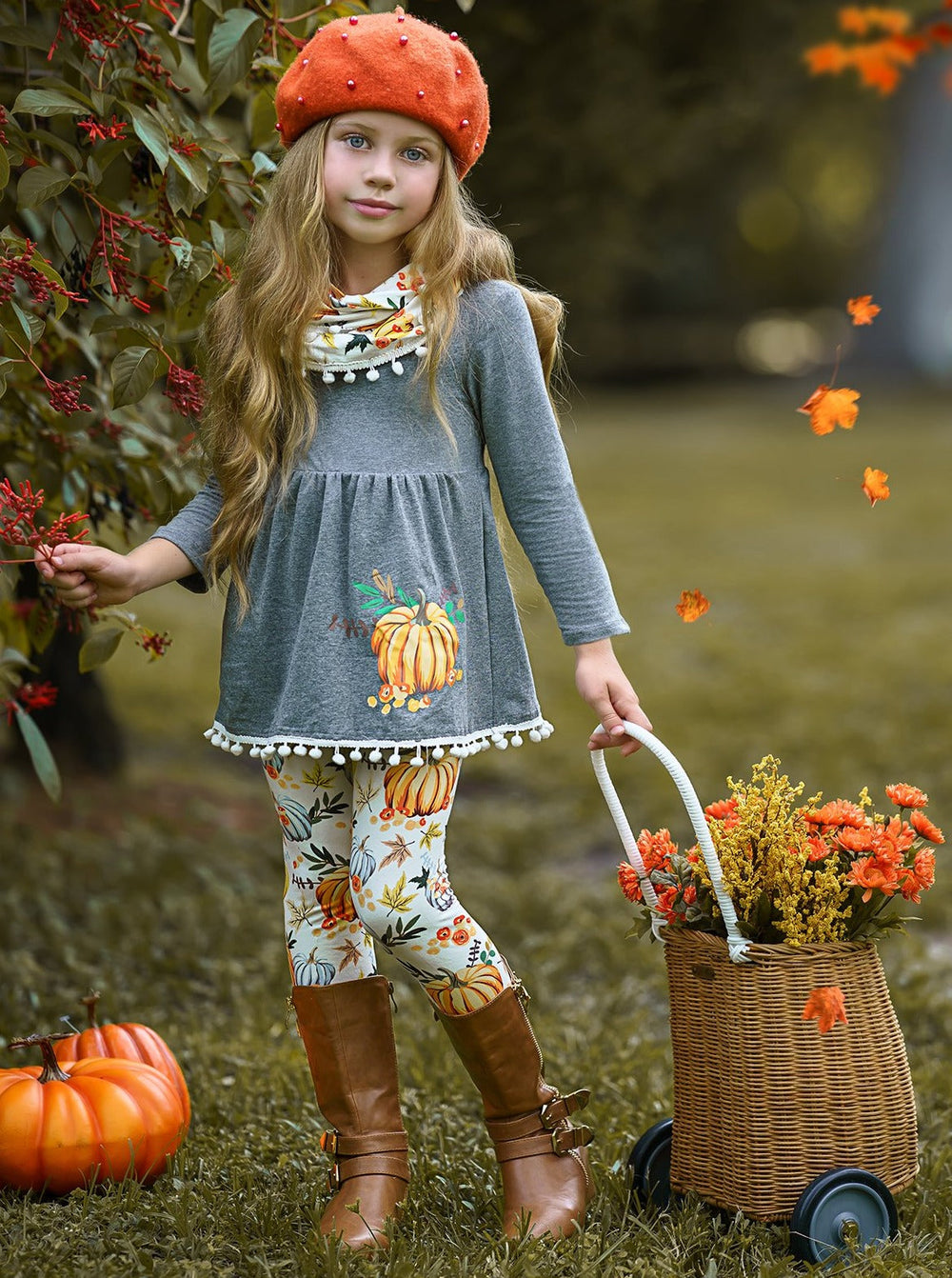 Cute Outfits For Girls | Fall Pumpkin Tunic, Legging & Scarf Set