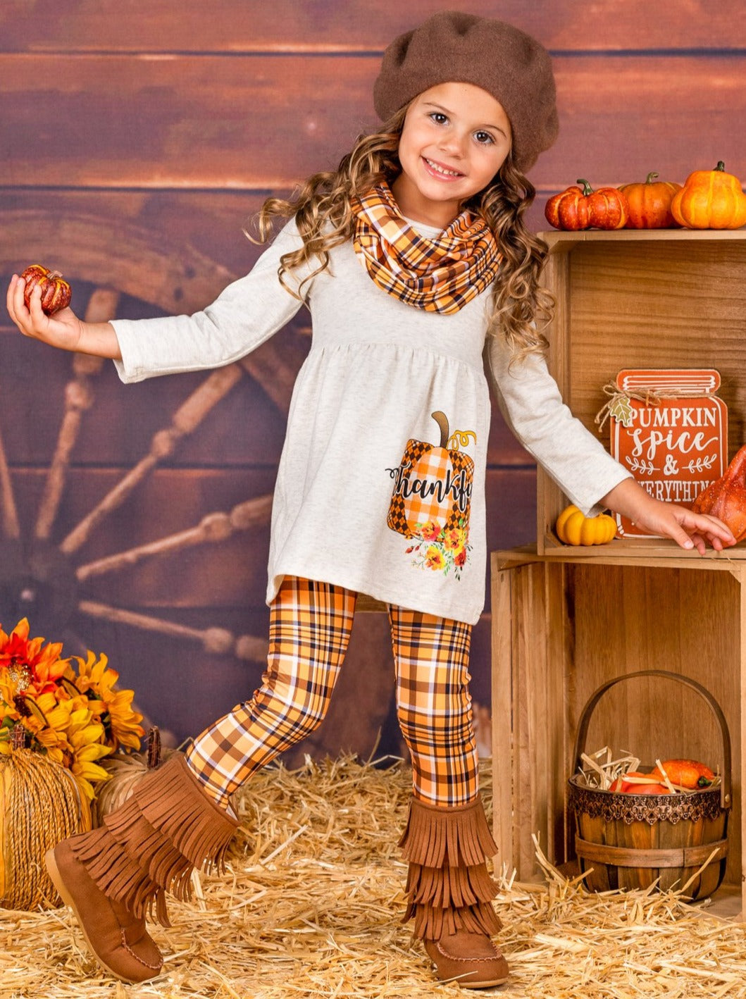 Girls Fall Outfit | Tunic, Leggings & Scarf Set - Mia Belle Girls