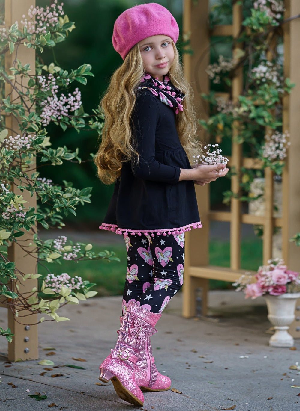 Kids Valentine's Clothes | Unicorn Hearts Tunic, Scarf & Legging Set